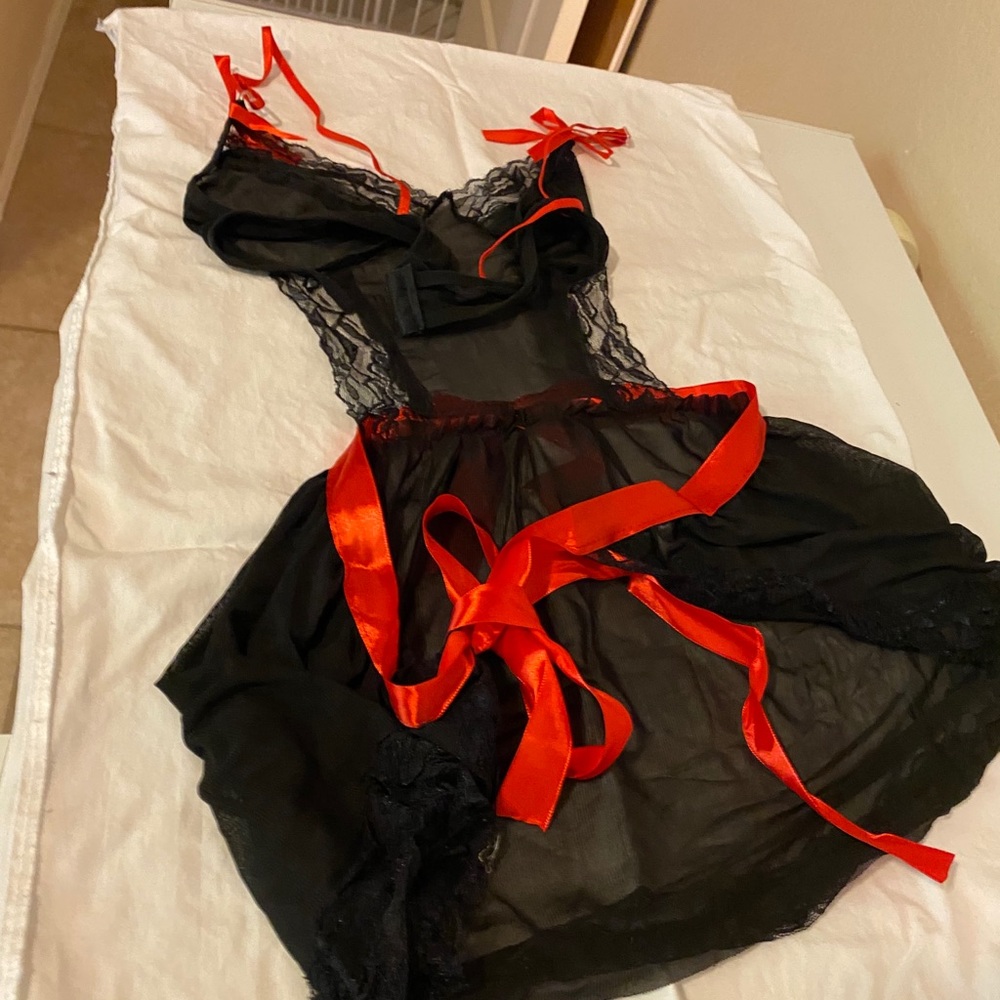 Black and red lace teddy NWOT with thong 1x